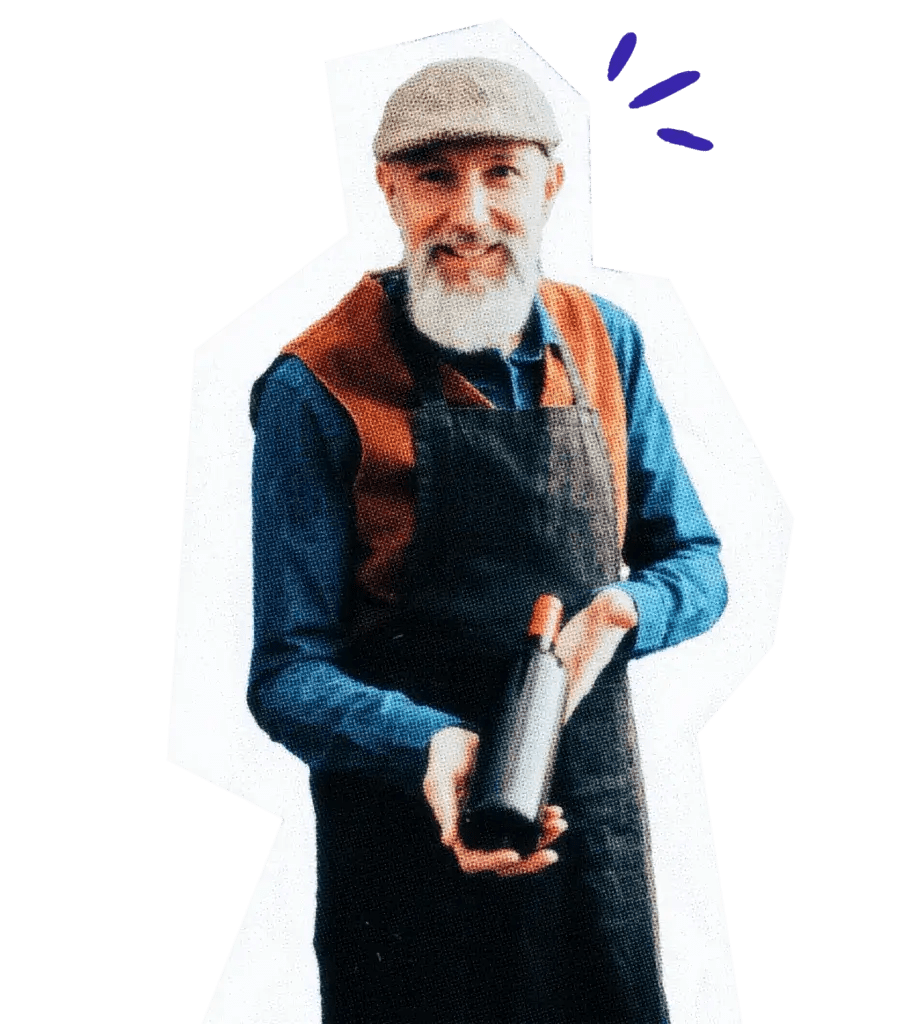 Liquor store owner presenting a bottle